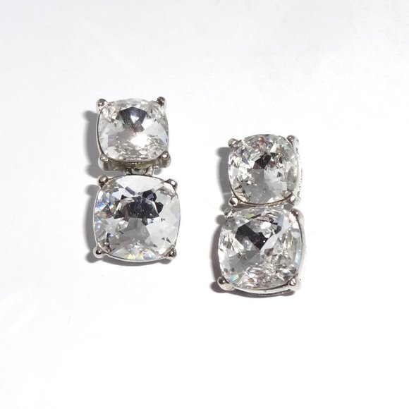 KENNETH JAY LANE, DOUBLE SQUARE DROP CUBIC ZIRCONIA PIERCED EARRINGS - Picture 6 of 8